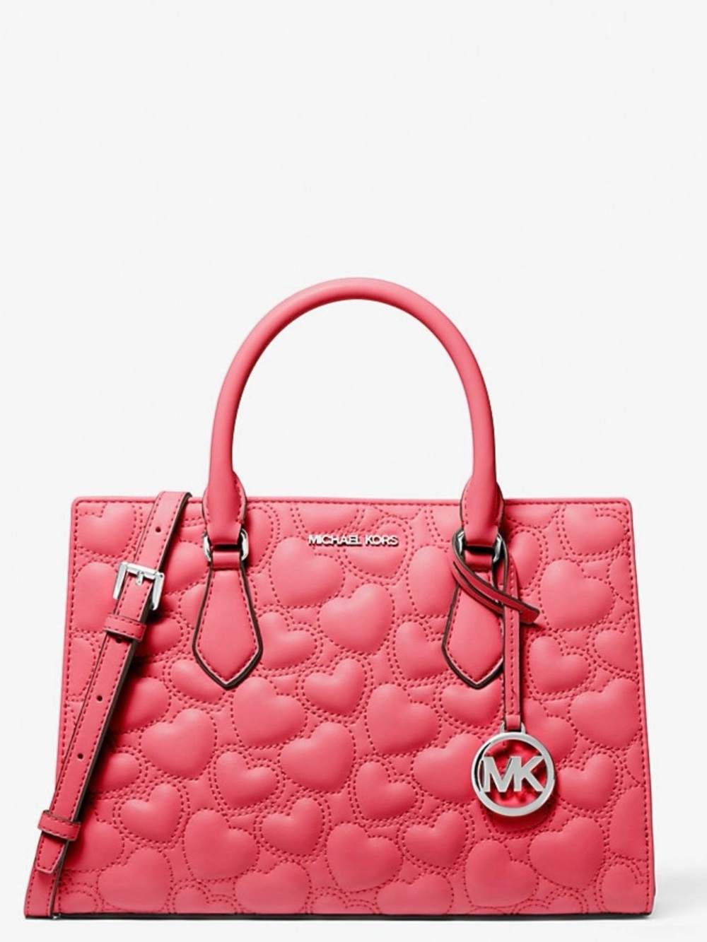 Michael Kors Sheila Medium Heart Embroidered Satchel-Hibiscus/Pink Color